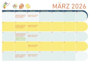 Kalenderanzeige von März 2026 mit den Veranstaltung im Quartier Fürstenried West